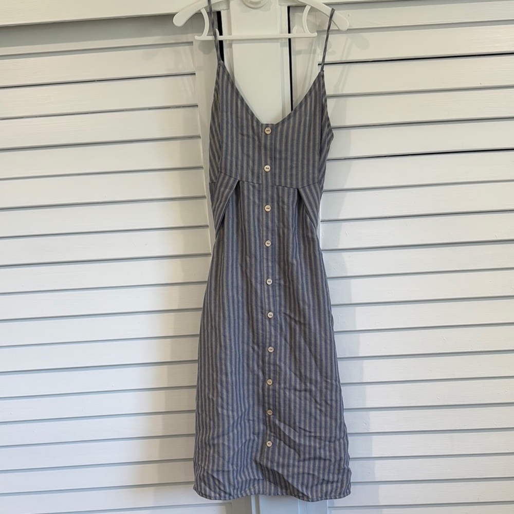 Illa Illa Striped Blue Gray Button-Front Midi Dress